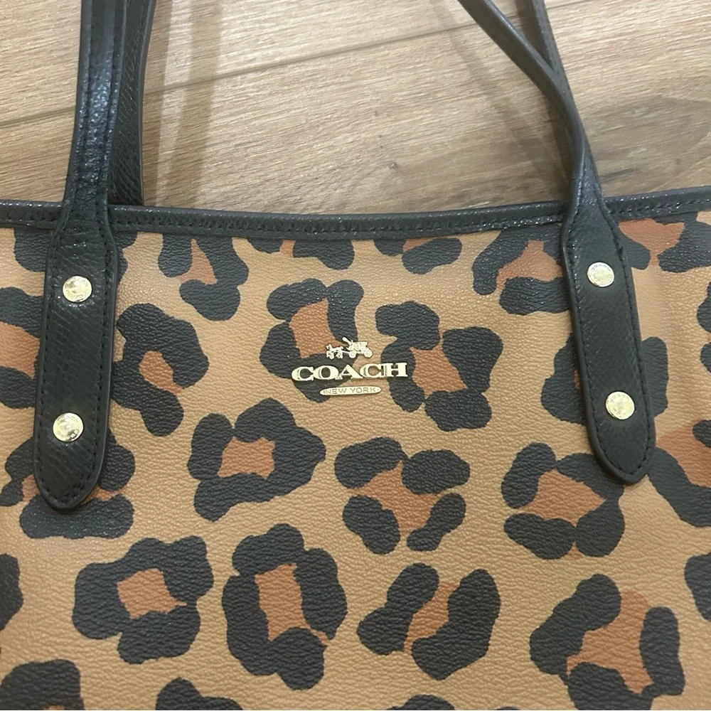 Coach Brown and Black Leopard Tote - Picture 2 of 13